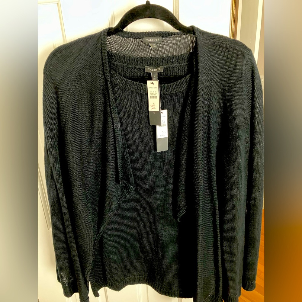 Talbots Dark Navy Linen Swing Front Sweater Set